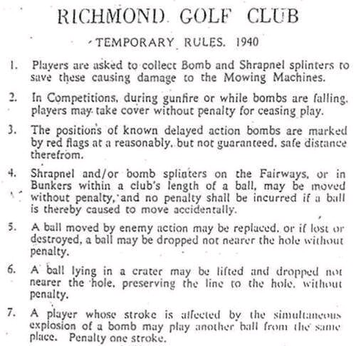 Temporary rules at a London golf club during WW2.