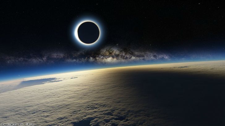 Solar eclipse, as seen from orbit