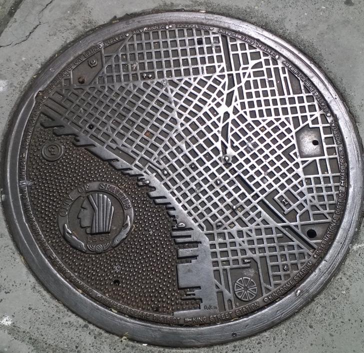 This manhole cover in Seattle, has a map of the city on it.