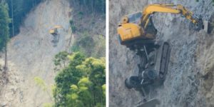 How diggers work on a mountain