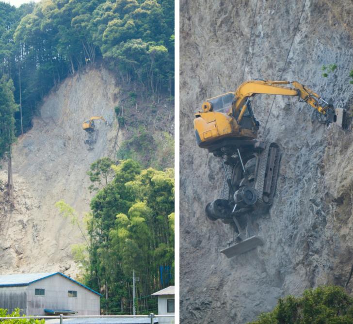 How diggers work on a mountain