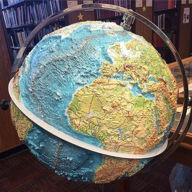 Raised Relief Globes show earth as it were.