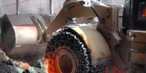 Specialized tires used in the extreme heat of steel mills.