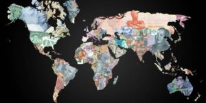 World map in currencies.