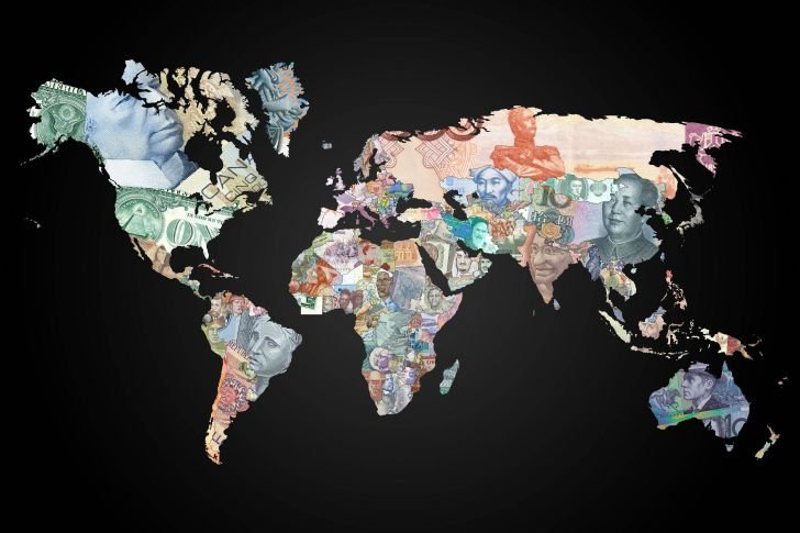 World map in currencies.