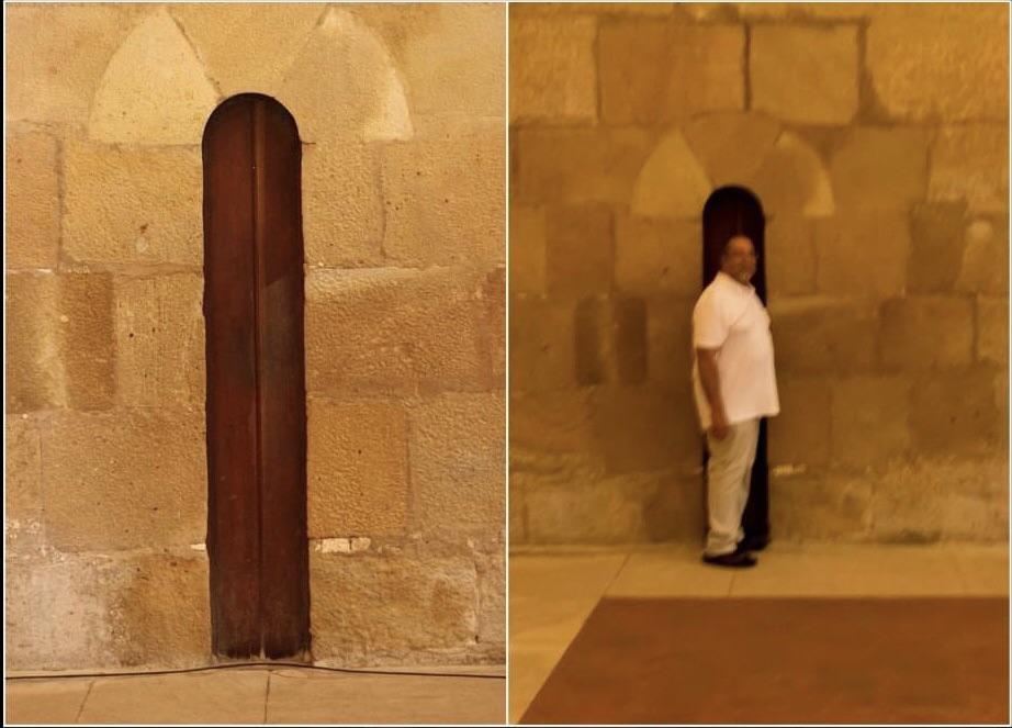 The door to the dining area of the AlcobaÃ§a Monastery in Portugal was made narrow so that monks whom got too fat were forced to go into fasting.