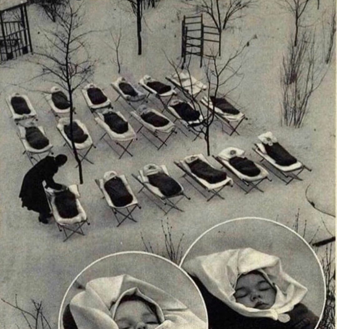 Babies put to sleep outside to keep their immune systems strong, 1958 Soviet Union...