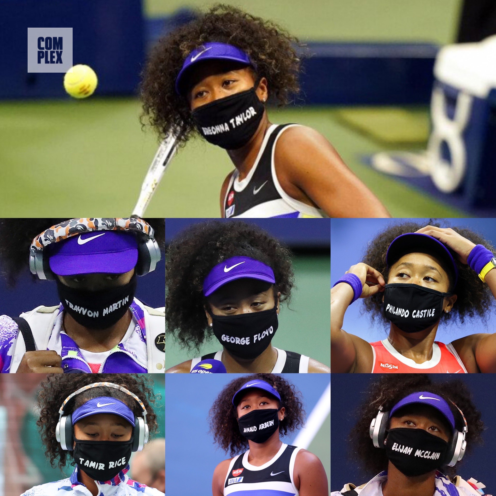 The seven face masks Naomi Osaka worn during her US Open.