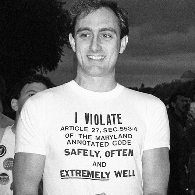 A man protesting Maryland's sodomy law, circa 1985.