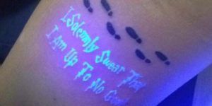 Harry Potter Marauders Map Tattoo, With Words That Appear Under Black Light