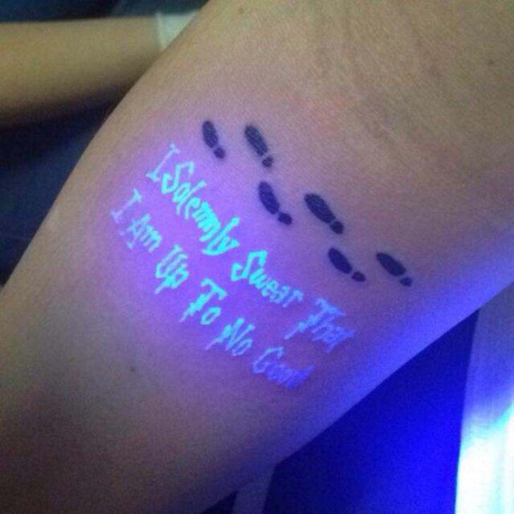 Harry Potter Marauders Map Tattoo, With Words That Appear Under Black Light