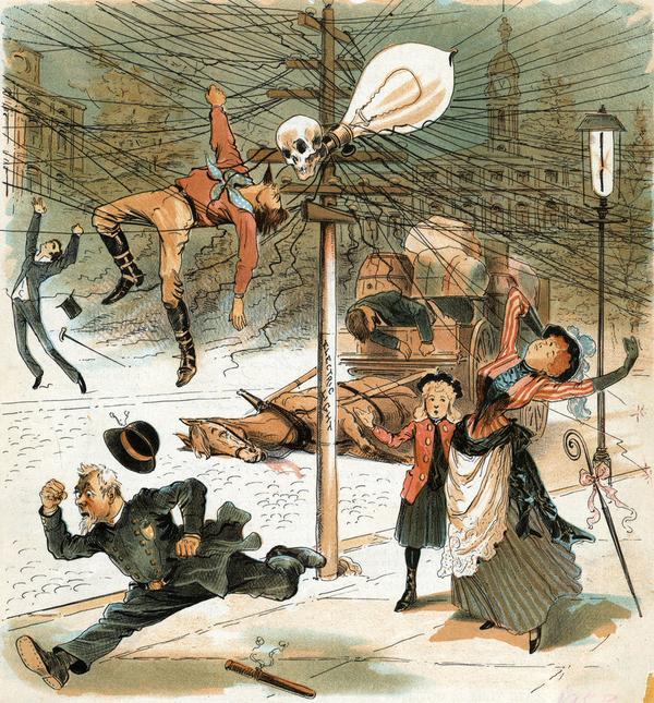 Anti-electricity cartoon circa 1900