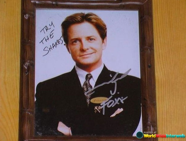 Michael J. Fox's autographed headshot at my favorite local restaurant