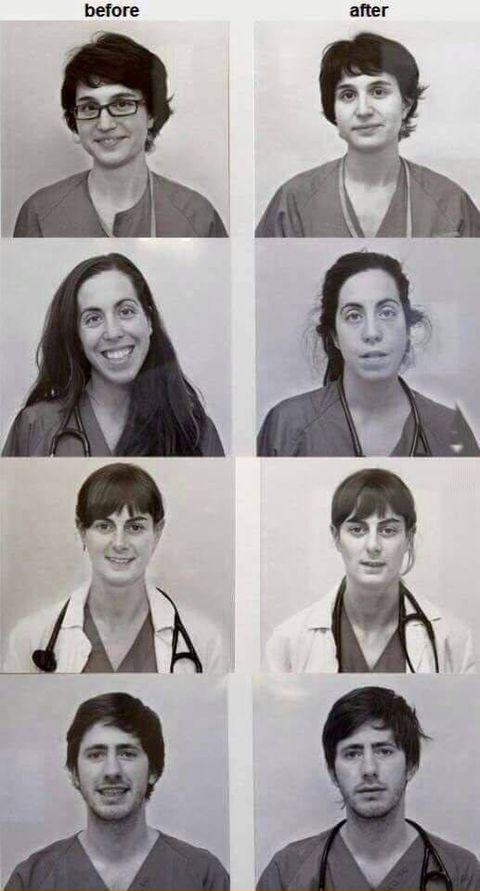 Doctors before and after 24h shift