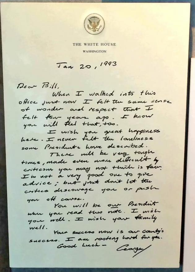 Touching Letter Bush Sr. left to Bill Clinton at the White House