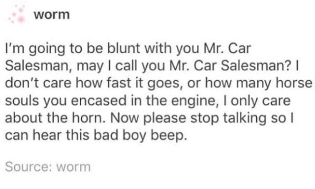 Beep beep Mr. Salesman.