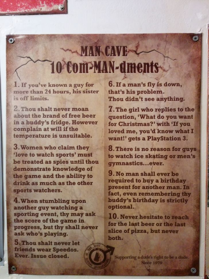 Man cave rules in the bathroom of my local bar.