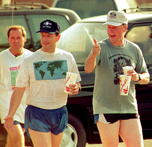 Al Gore and Bill Clinton in short shorts (1992)