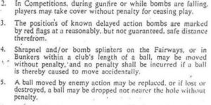 Temporary rules posted at Richmond Golf Club after German bombs hit the course in 1940.