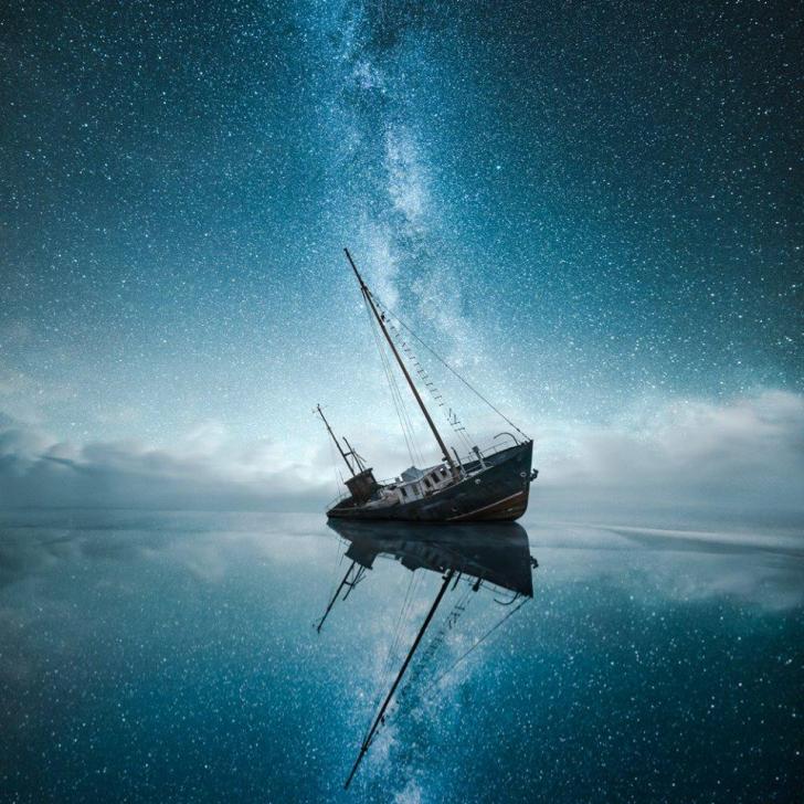 Shipwreck under the Milky Way