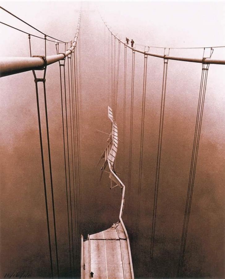 The Tacoma Narrows Bridge in WA state. Post-collapse in 1940