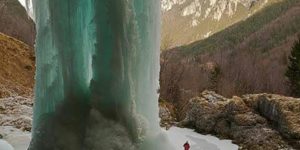 Frozen Waterfall. Human for scale.