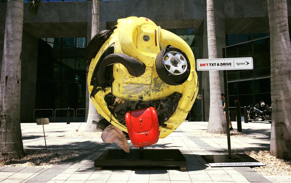 Artist Rudolf Kohn, transformed a mangled car into an emoji as an anti texting and driving PSA.