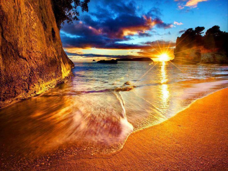 New Zealand, Cathedral Cove Beach Sunrise.