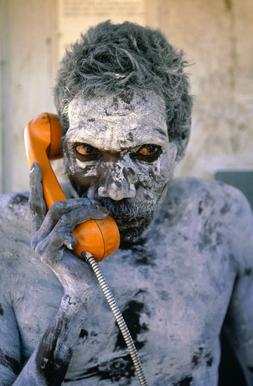 An Aboriginal Man using a Phone for the 1st time