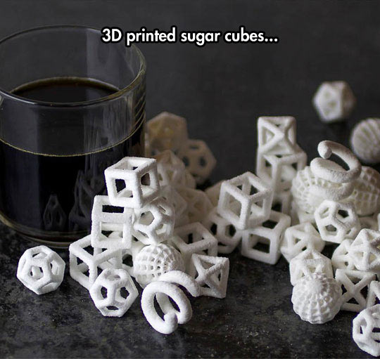 3D printed sugar cubes.