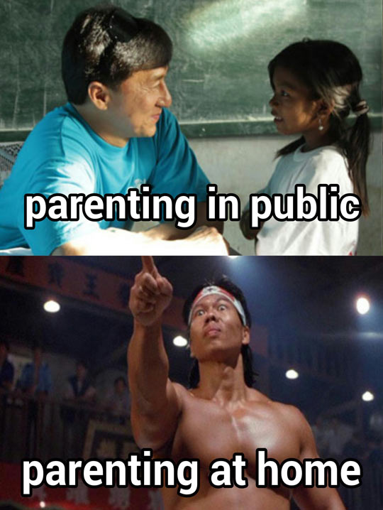 Parenting in public vs. at home.
