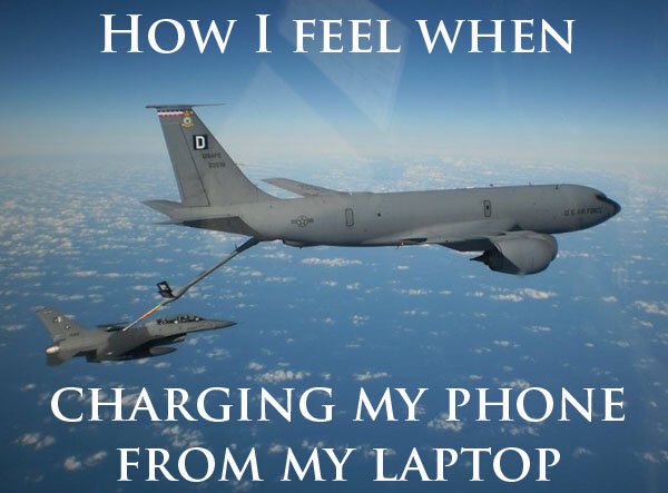 Charging your phone with your laptop.