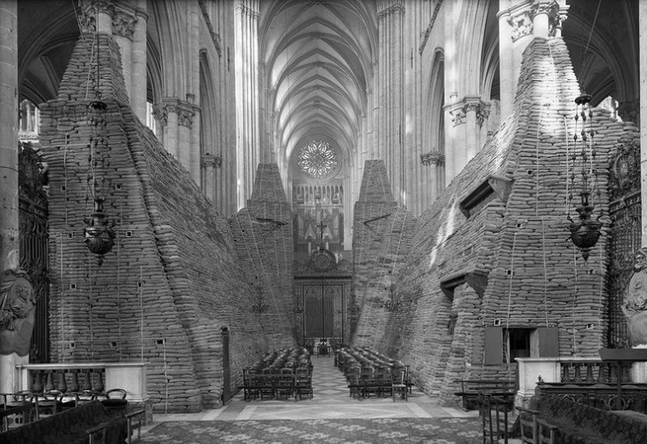 The interior of the Amiens cathedral during WWII.