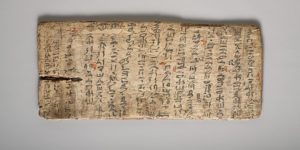 The content of this Ancient Egyptian tablet from the 18th century BC is a student’s essay – you can see mistakes corrected in red by his teacher