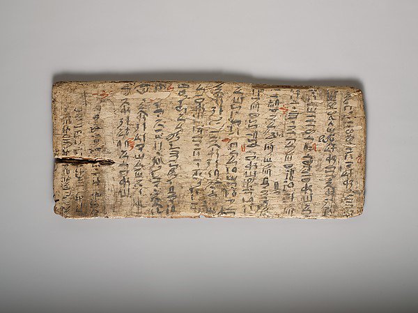The content of this Ancient Egyptian tablet from the 18th century BC is a student's essay - you can see mistakes corrected in red by his teacher