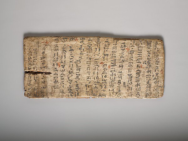 The content of this Ancient Egyptian tablet from the 18th century BC is a student's essay - you can see mistakes corrected in red by his teacher