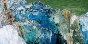 Pure Blue Glacier Ice Floating by our boat above Ketchikan
