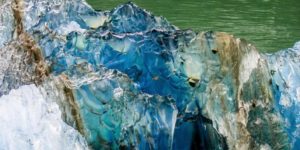 Pure Blue Glacier Ice Floating by our boat above Ketchikan