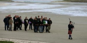 14 year old Manchester attack victim Eilidh MacLeod is piped home across the beach on the island of Barra, Scotland