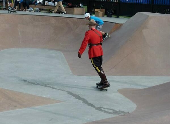 This is what happens if you ask a Canadian Mountie if he can skateboard.