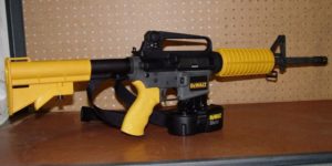 DeWalts Ar-15 nail gun can shoot a 6-D nail thru a 2 X 4 at 200 feet.