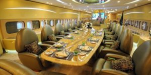 Gold plated interior of one of the most expensive planes, owned by the sultan of Brunei.