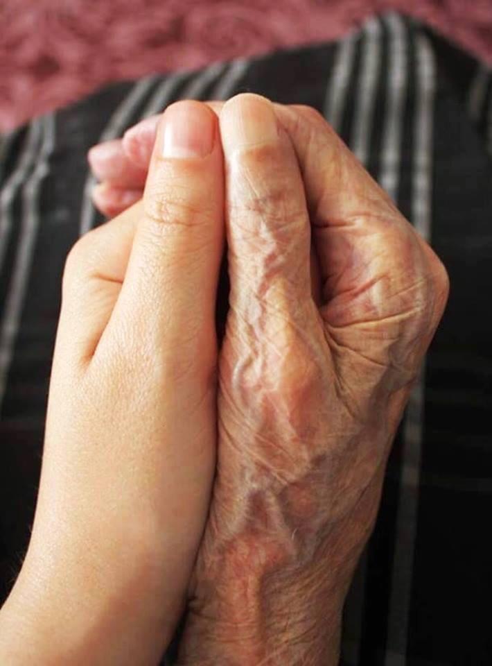 Comparing my hand with my grandma's. Always appreciate life, even when you're old and foldy.