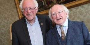Bernie Sanders with a banker from Gringotts.