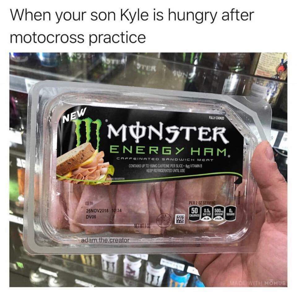 Our buddy Kyle is a meat packer now.