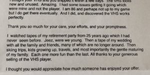 EBay seller receives thank you letter.