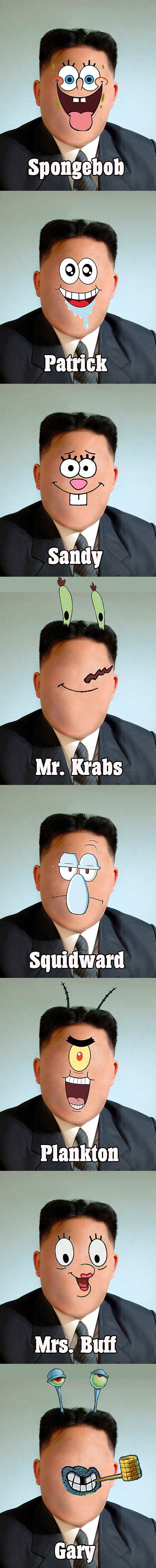 Kim Jong-Un imitates Spongebob.