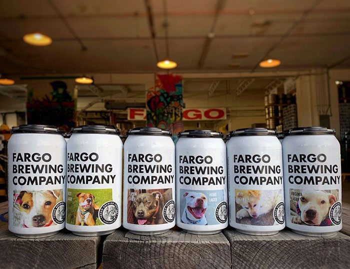 Fargo Brewing Company puts photos of rescue dogs on the cans to help them get adopted.