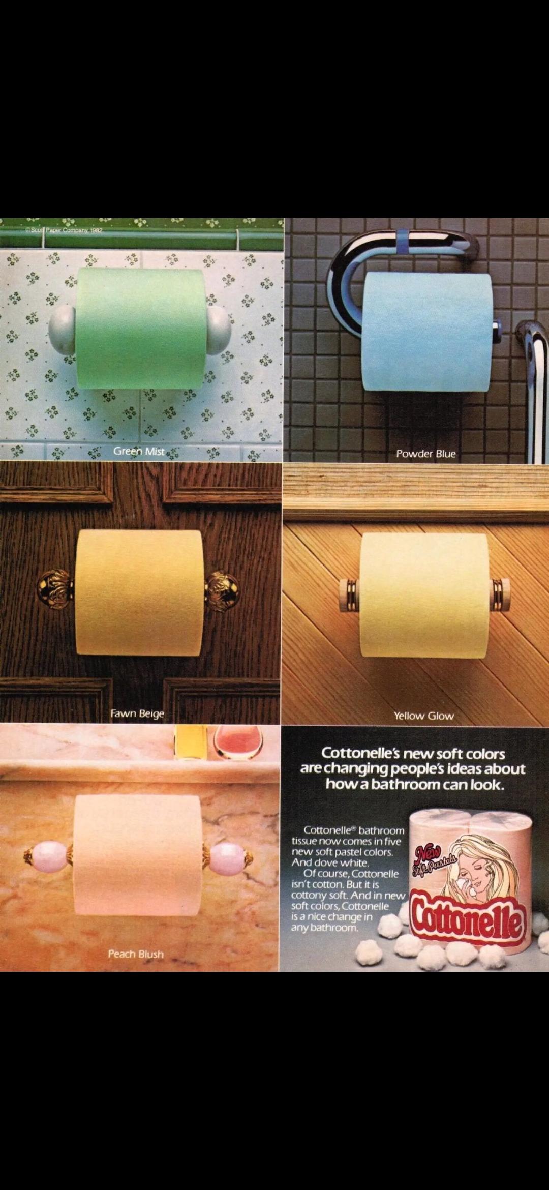 Colored toilet paper was common in the 80's. #bringitback