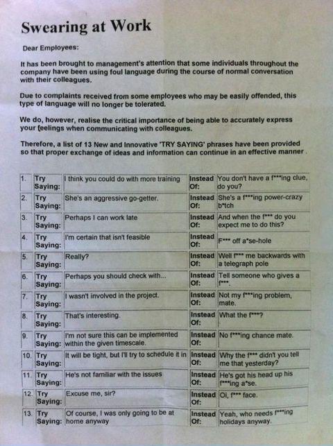 Instead of swearing at work